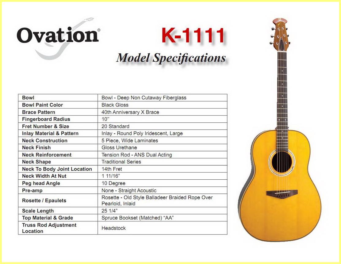 Ovation K-1111 Parts & specifications